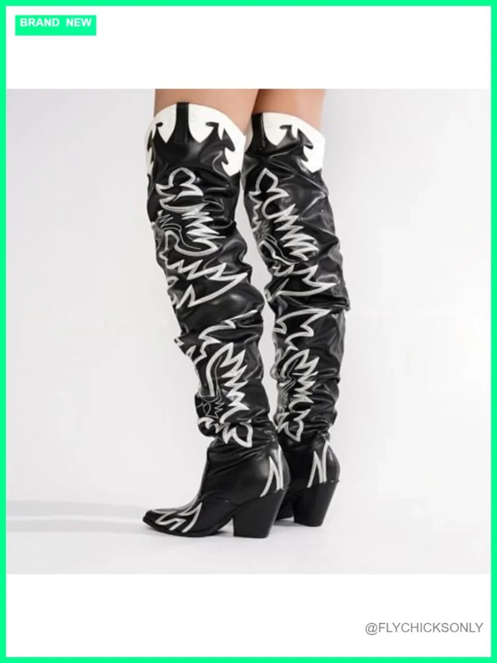 Thigh High Over The Knee Western Cowboy Cowgirl Boots Chunky Block Heel Pull On
